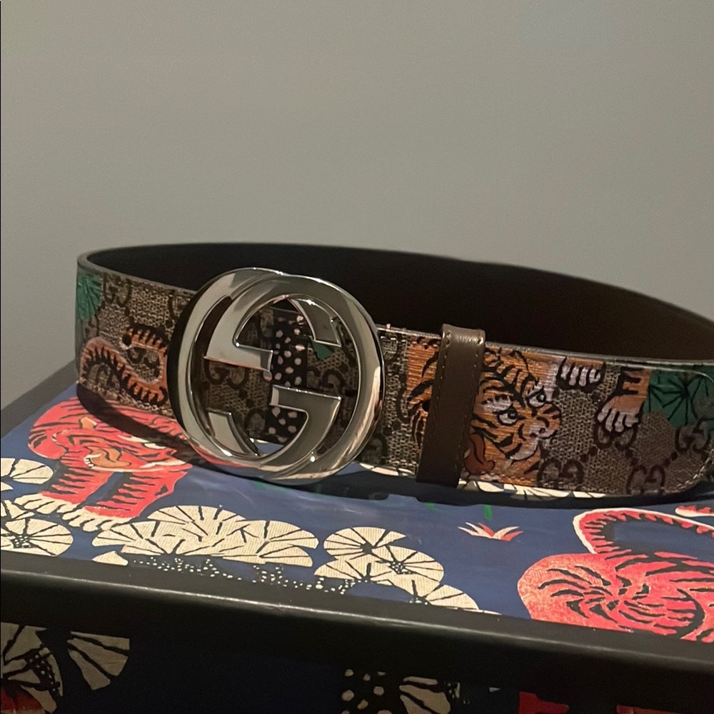Gucci Jungle Print Belt with Silver Logo Buckle
